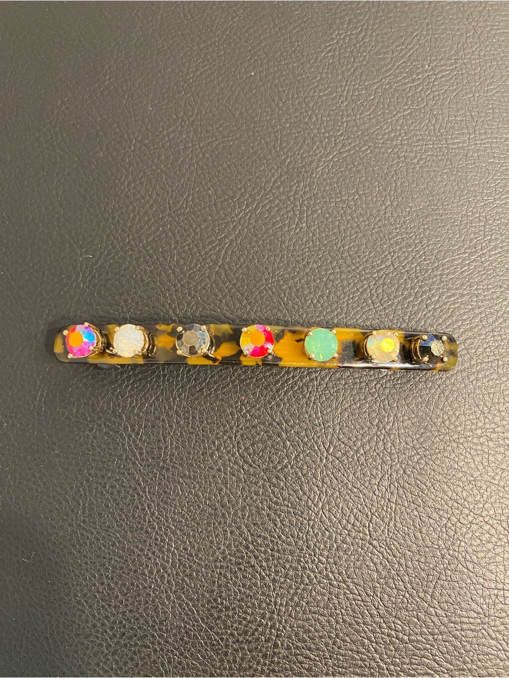 Tortoiseshell Barrette with Multicolor Gem Accents
